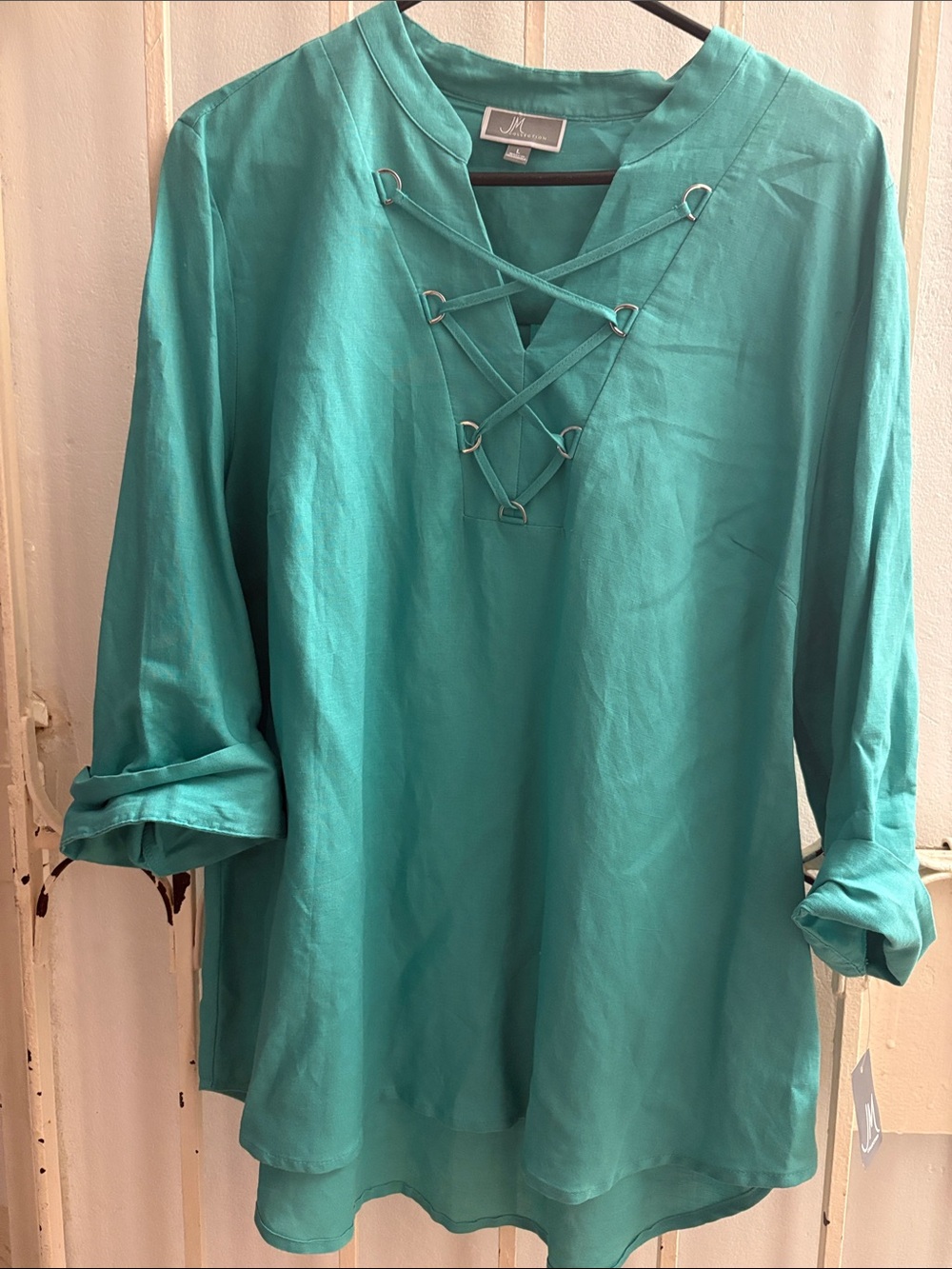 Maurices Teal Lace-Up V-Neck Tunic Blouse